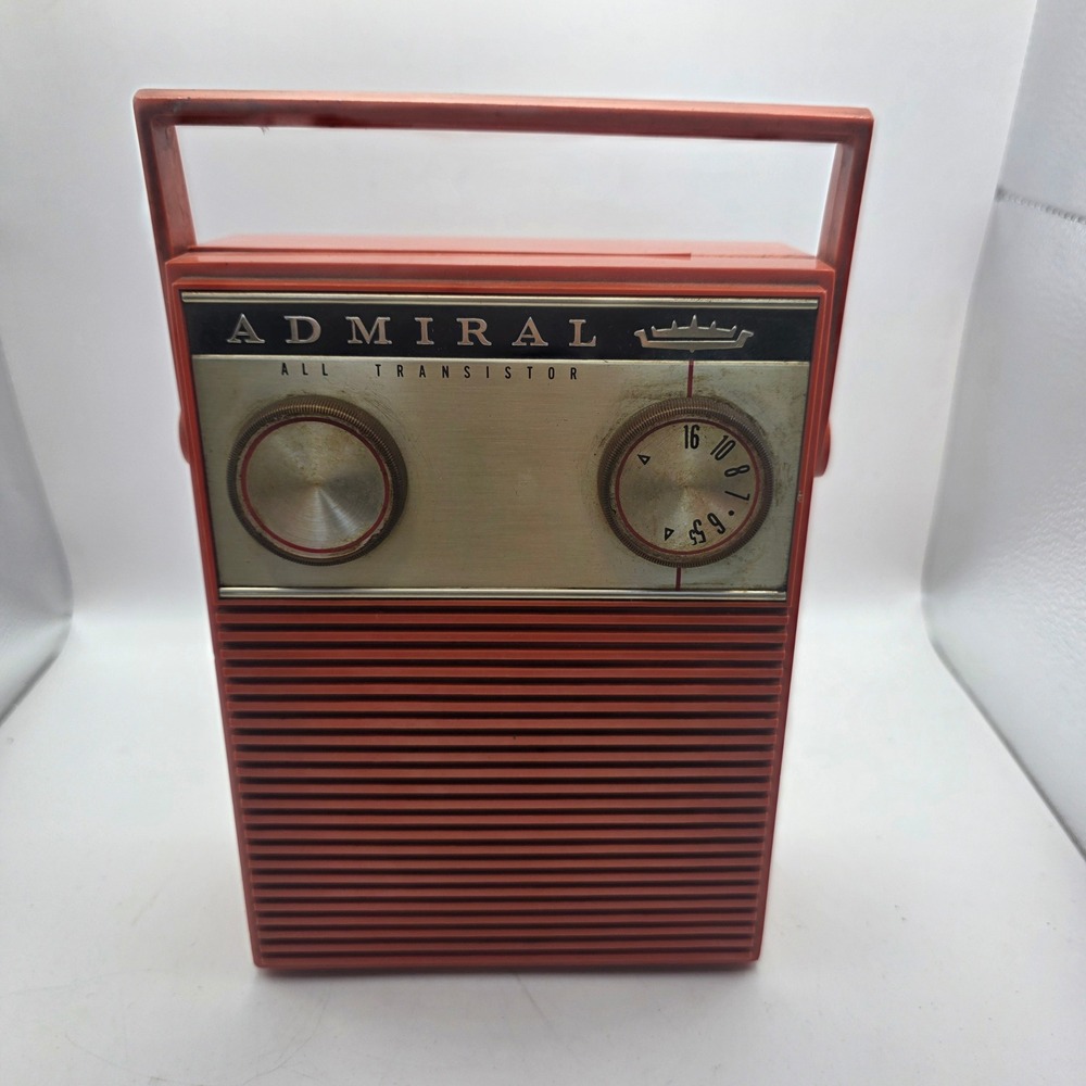 Vintage 1960s Admiral All Transistor Portable AM Radio Red Coral Untested